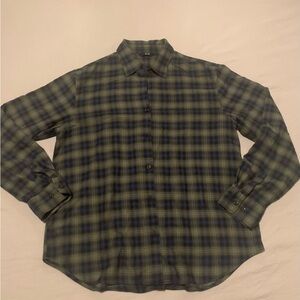 Uniqlo Casual Green and Navy Plaid Shirt